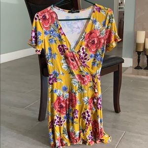 Yellow floral dress.